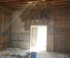 Walls torn down exposing original construction