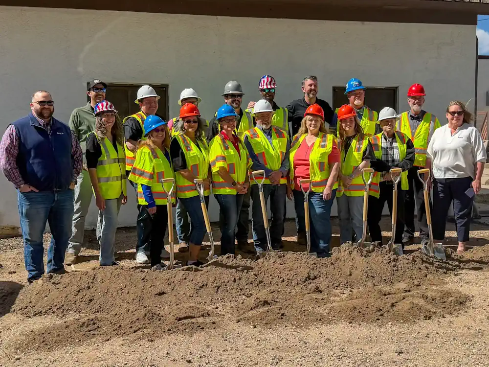 Security Water team with iiCON Construction behind shovels and dirt used in the ground breaking ceramony